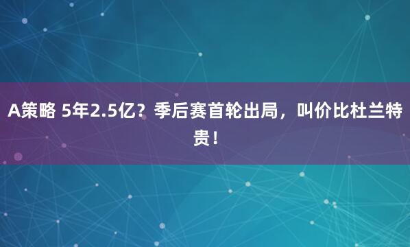 A策略 5年2.5亿？季后赛首轮出局，叫价比杜兰特贵！