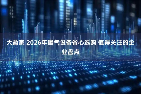 大盈家 2026年曝气设备省心选购 值得关注的企业盘点